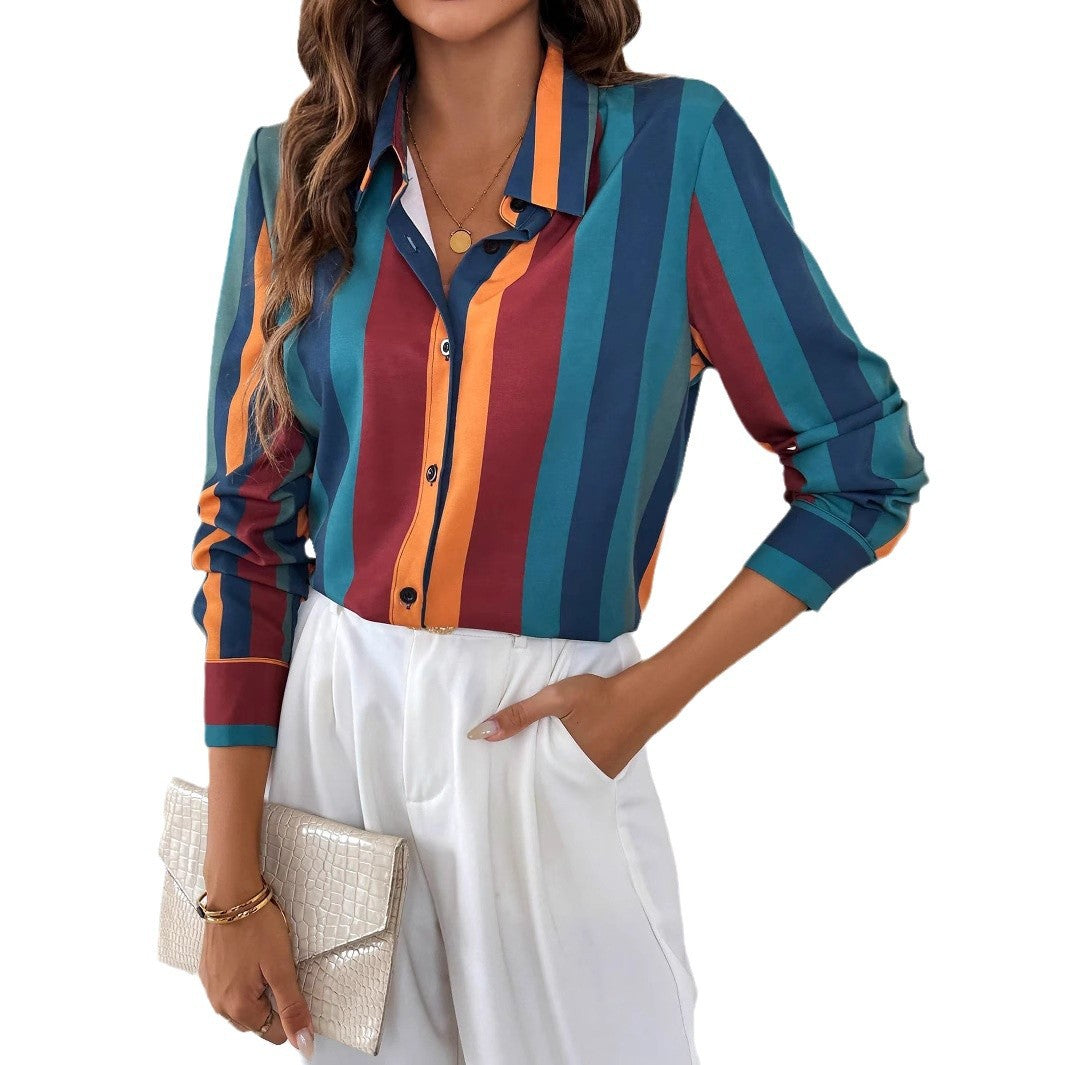 Damen Bluse mit farbenfrohem Streifenmuster und eleganter Knopfleiste Drune