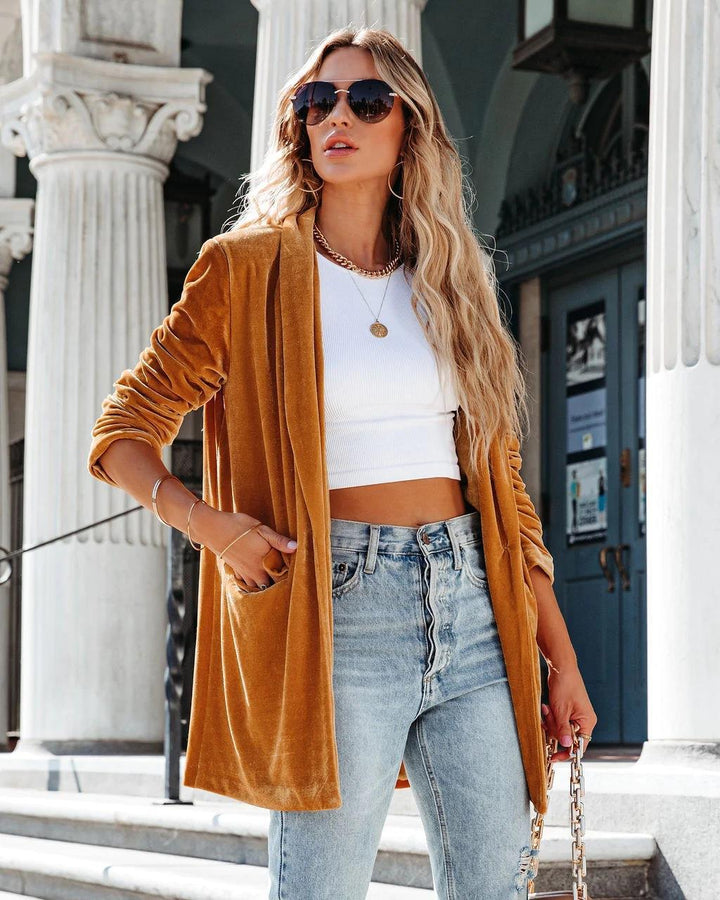 Damen lässiger Long-Cardigan mit offenen Fronten und praktischen Taschen Drune