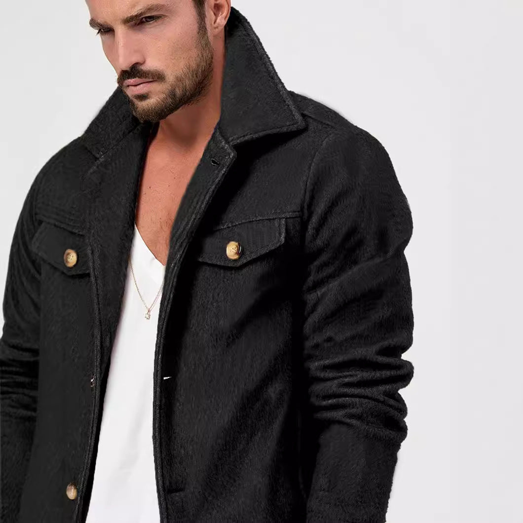 Herren modische Denimjacke mit Knopfleiste und Taschen Drune