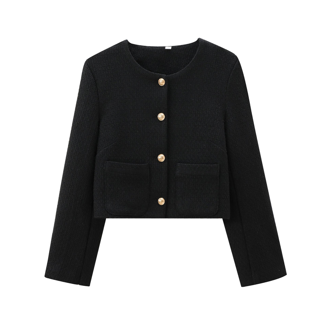 Damen Kurz Geschnittene Designer-Jacke mit Strukturiertem Stoff Drune