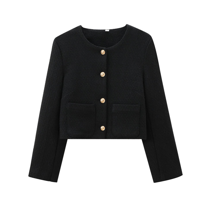 Damen Kurz Geschnittene Designer-Jacke mit Strukturiertem Stoff Drune