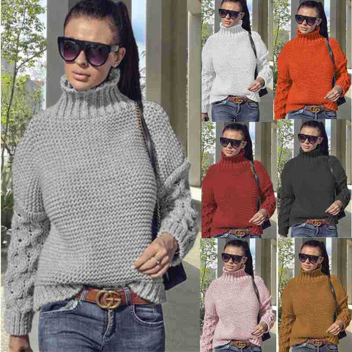 Damen kuscheliger Strickpullover mit Rollkragen und strukturierten Ärmeln Drune