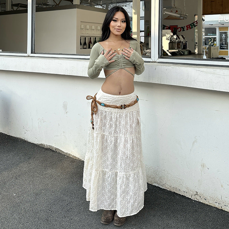 Damen Maxirock aus feiner Spitze mit elegantem Wellenmuster und asymmetrischem Saum Drune