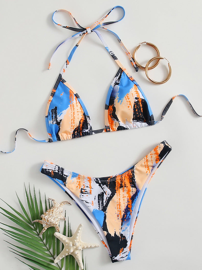 Damen Triangel-Bikini-Set mit verstellbarem Knoten und elastischem Hochschnitt Drune