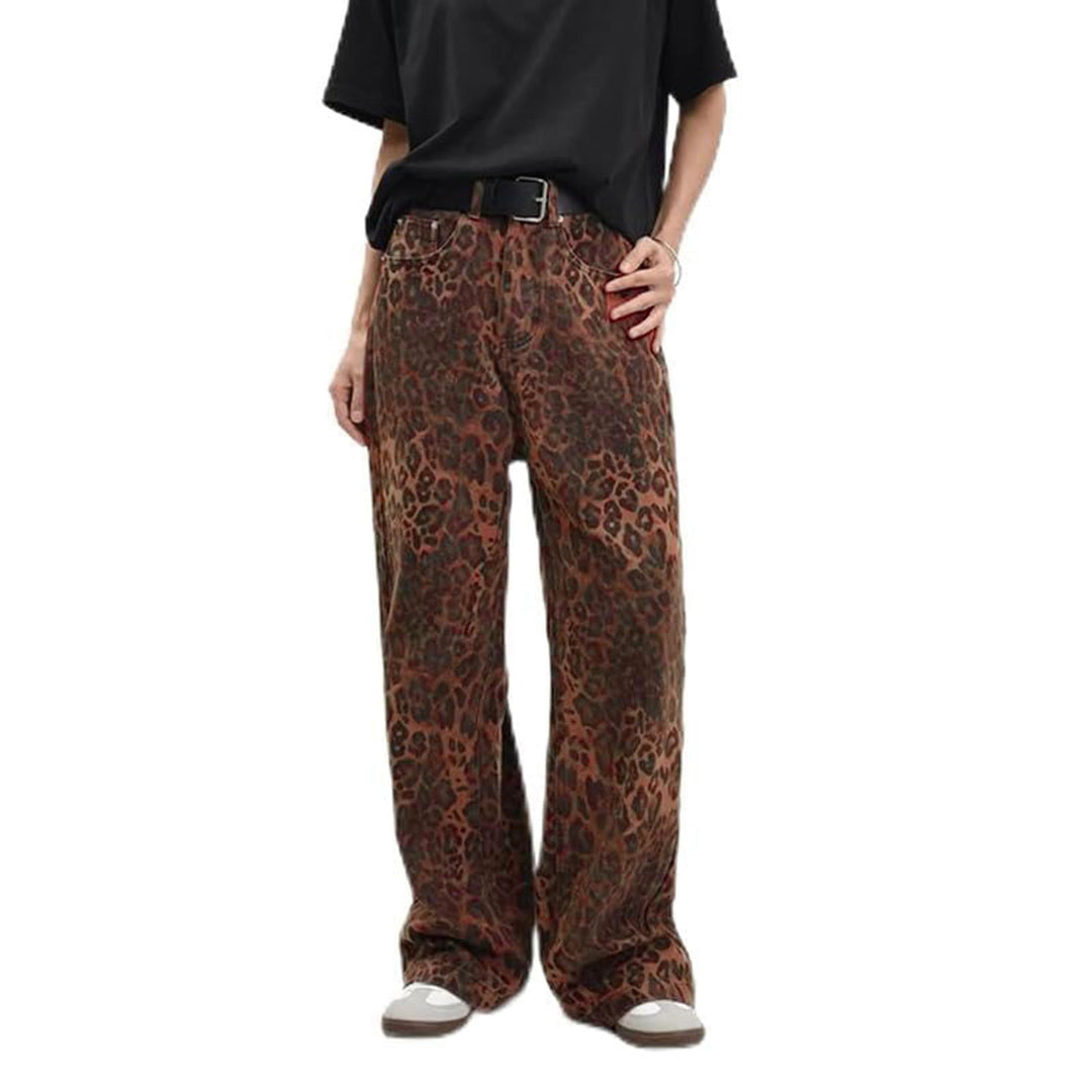 Damen Weit geschnittene Leoprint-Hose mit flexiblem Bund und modischem Design Drune