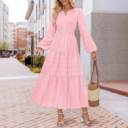 Damen Maxikleid mit voluminösen Ärmeln und schwingendem Saum Drune