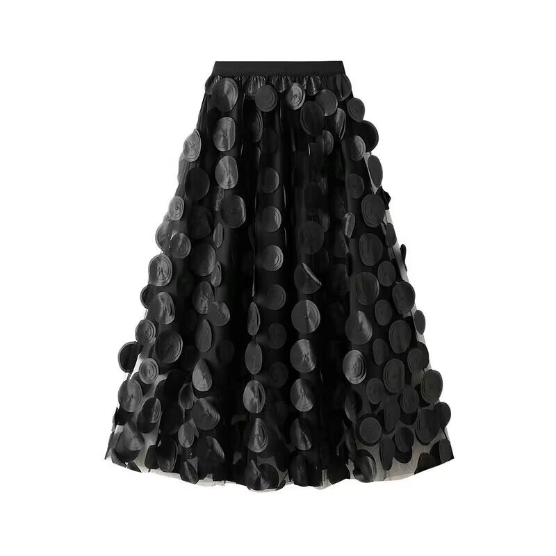 Damen Eleganter Tüllrock mit 3D-Blütenapplikationen Drune