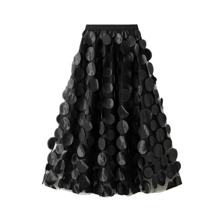 Damen Eleganter Tüllrock mit 3D-Blütenapplikationen Drune