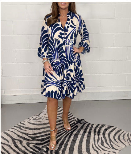 Damen Luftiges Midi-Kleid mit floralen Mustern und durchgehendem Knopfverschluss Drune