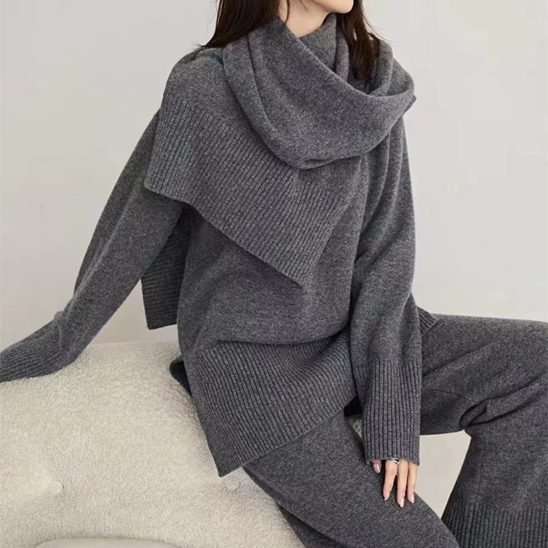 Damen Strickensemble mit elegantem Rundhalsausschnitt und weitem Bein Drune