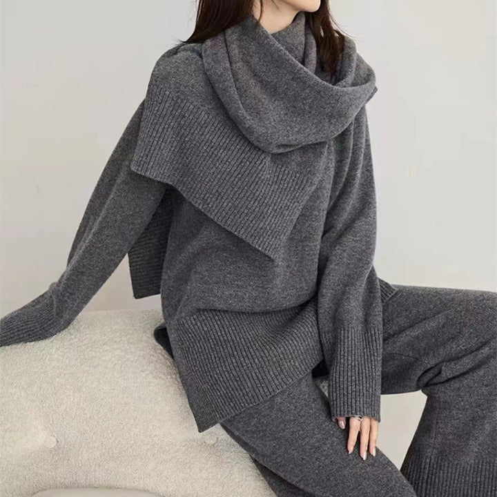 Damen Strickensemble mit elegantem Rundhalsausschnitt und weitem Bein Drune