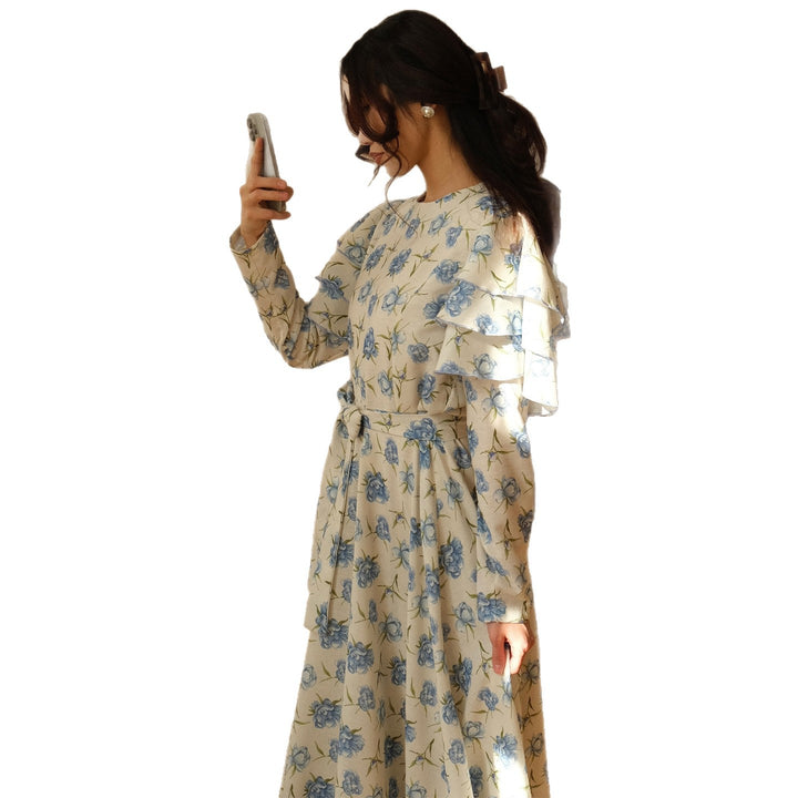 Damen Maxi-Kleid mit romantichem Rüschendesign und floralen Details Drune