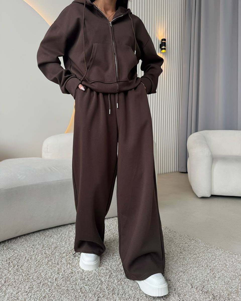 Damen nan weite Highwaist-Loungehose aus Sweatstoff mit Kordelzug und Eingrifftaschen Drune