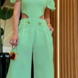 Damen Eleganter Jumpsuit mit Schnittdetails und weich fließenden Hosenbeinen Drune