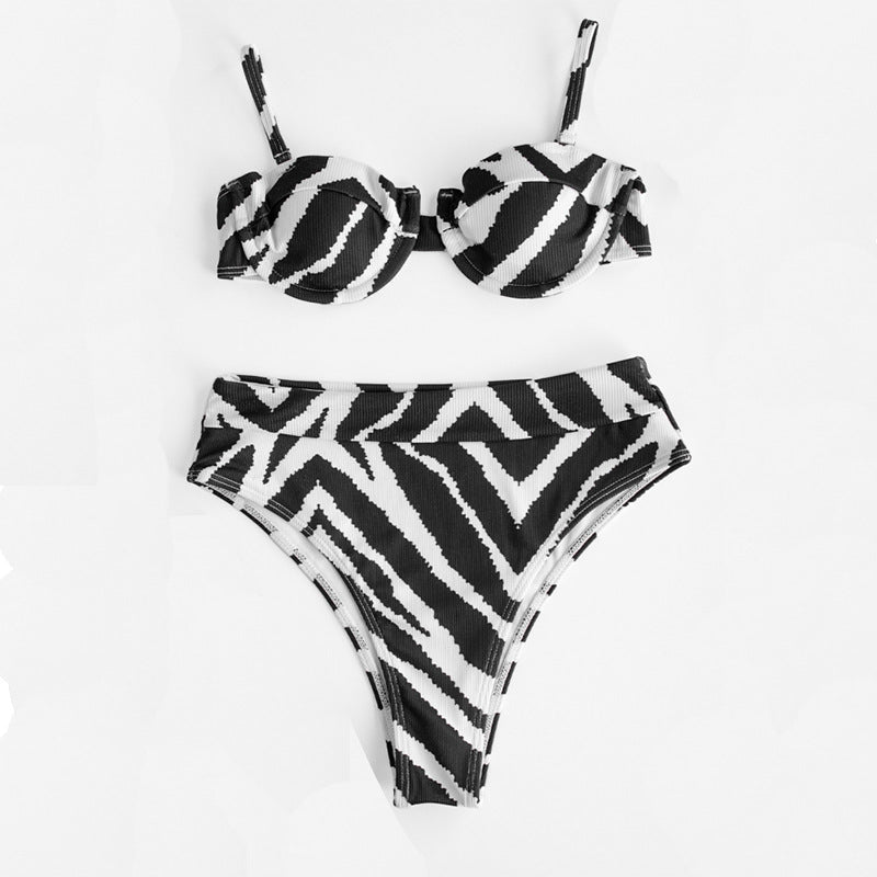 Damen Hochgeschnittener Bikini mit elegantem Zebra-Muster Drune