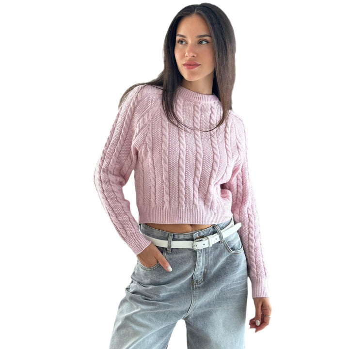 Damen Strickpullover mit Zopfmuster und weitem Schnitt Drune