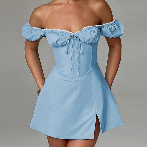 Damen Off-Shoulder Kleid mit Rüschendetails Drune