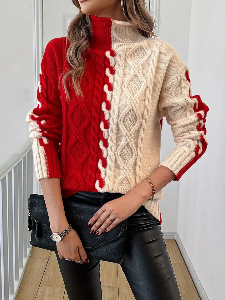Damen Strickpullover mit stylischem Farbwechsel und Zopfdesign Drune