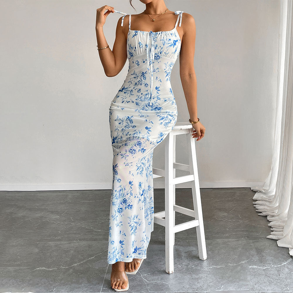 Damen Maxikleid mit Blumenmuster und zarten Rüschendetails Drune