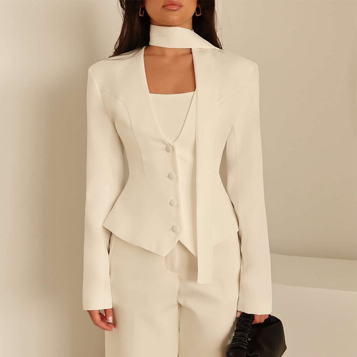 Damen taillierte Blazer-Top mit schmalem Kragen Drune