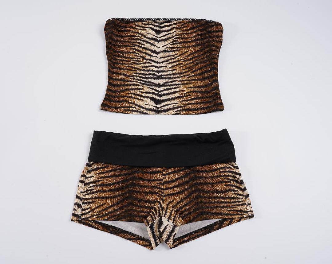 Damen Bandeau-Bikini-Set mit stylischen Tiermustern Drune