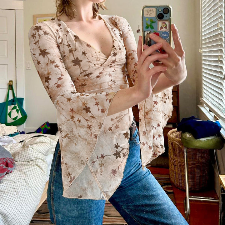 Damen Wickeloberteil mit voluminösen Ärmeln und floralem Print Drune