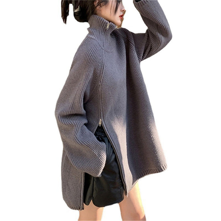 Damen Oversize Strickpullover mit Stehkragen Drune