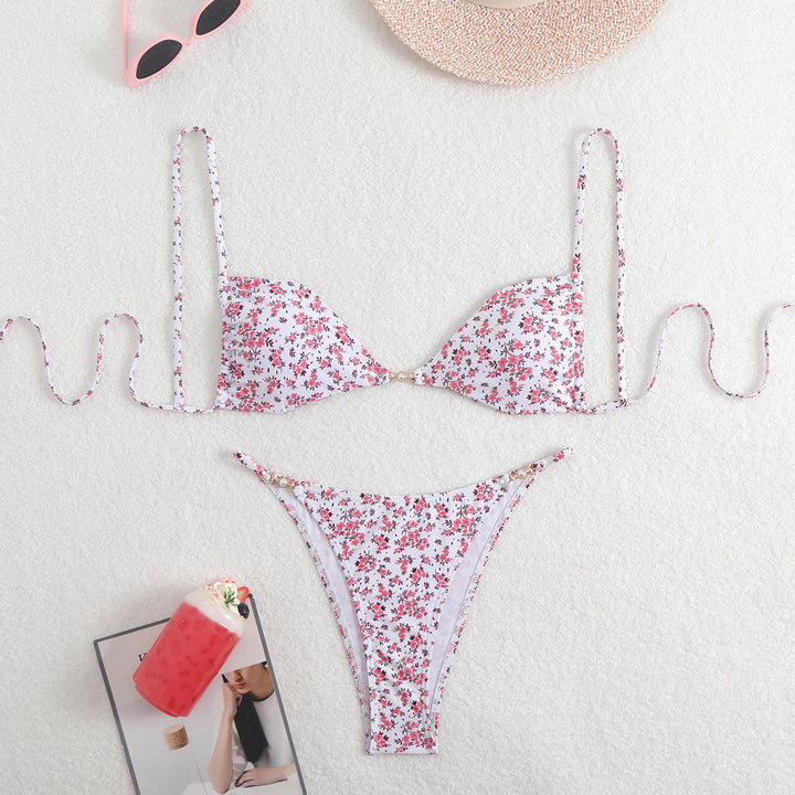 Damen Triangel-Bikini mit verstellbaren Trägern und elegantem Blumendruck Drune