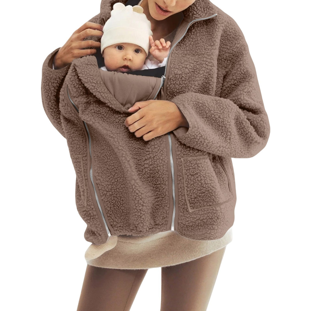 Damen nan Babytrage-Hoodie mit Teddyfutter und Zweiwege-Reißverschluss Drune