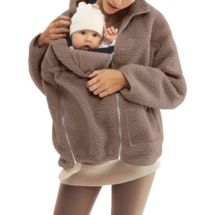 Damen nan Babytrage-Hoodie mit Teddyfutter und Zweiwege-Reißverschluss Drune