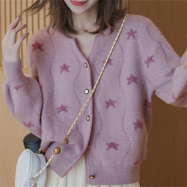 Damen Strickjacke mit Sternenmotiven und Knopfverschluss Drune