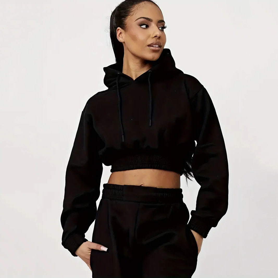 Damen cropped Sweat-Anzug mit Kordelzug und elastischem Bund Drune