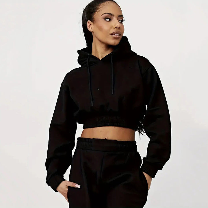 Damen lässiges Sweat-Set mit cropped Hoodie und bequemen Jogginghosen Drune