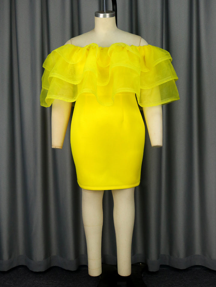 Damen Off-Shoulder-Kleid mit voluminösem Tüllvolant Drune