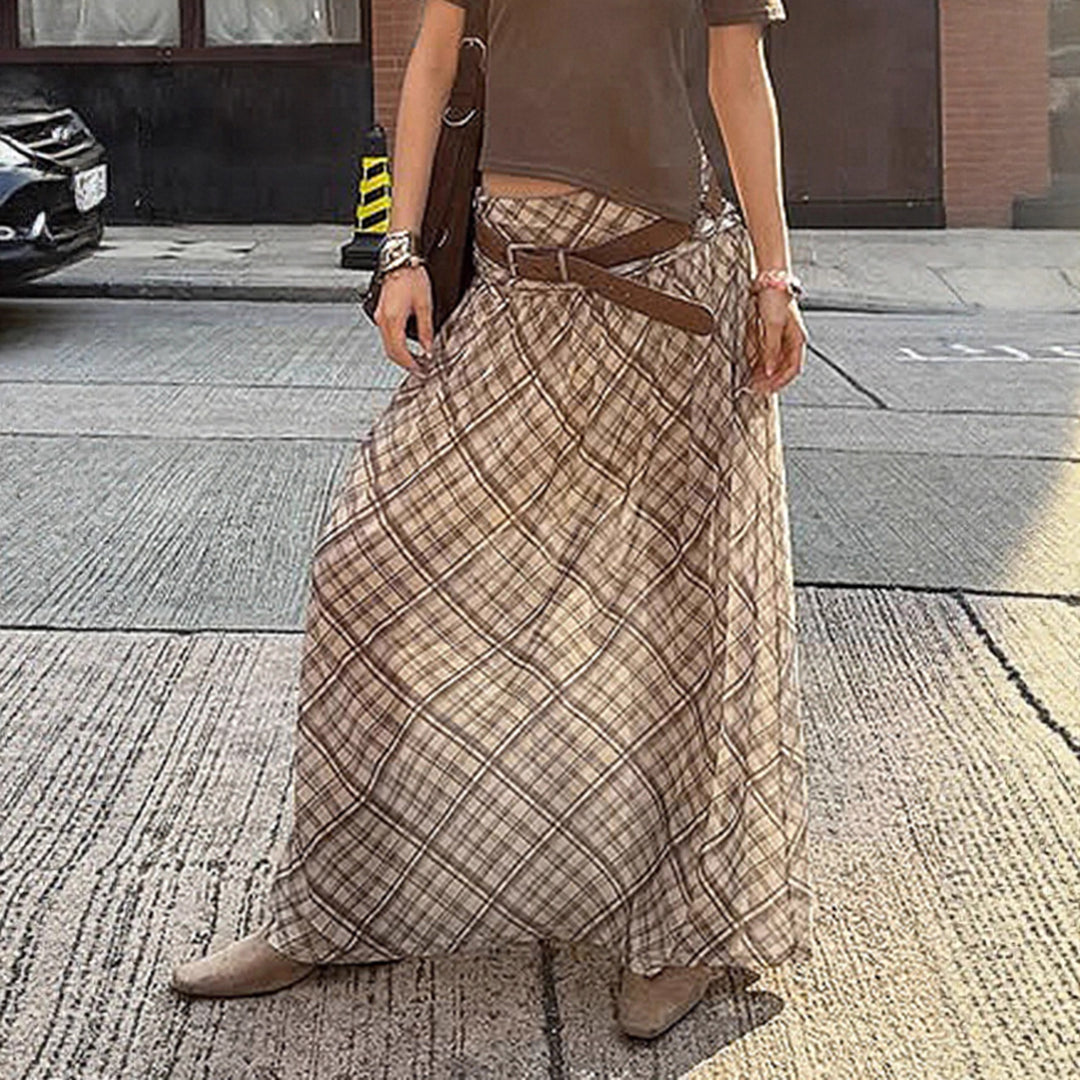 Damen Maxirock mit elastischer Taille und raffiniertem Karomuster Drune