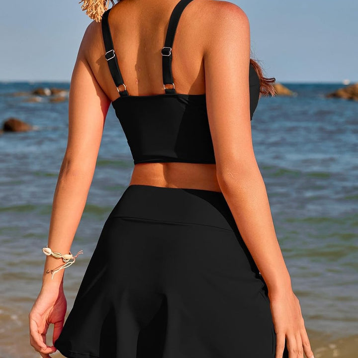 Damen Sportliches Bikini-Set mit modischem Wickeltop und schickem Rock Drune