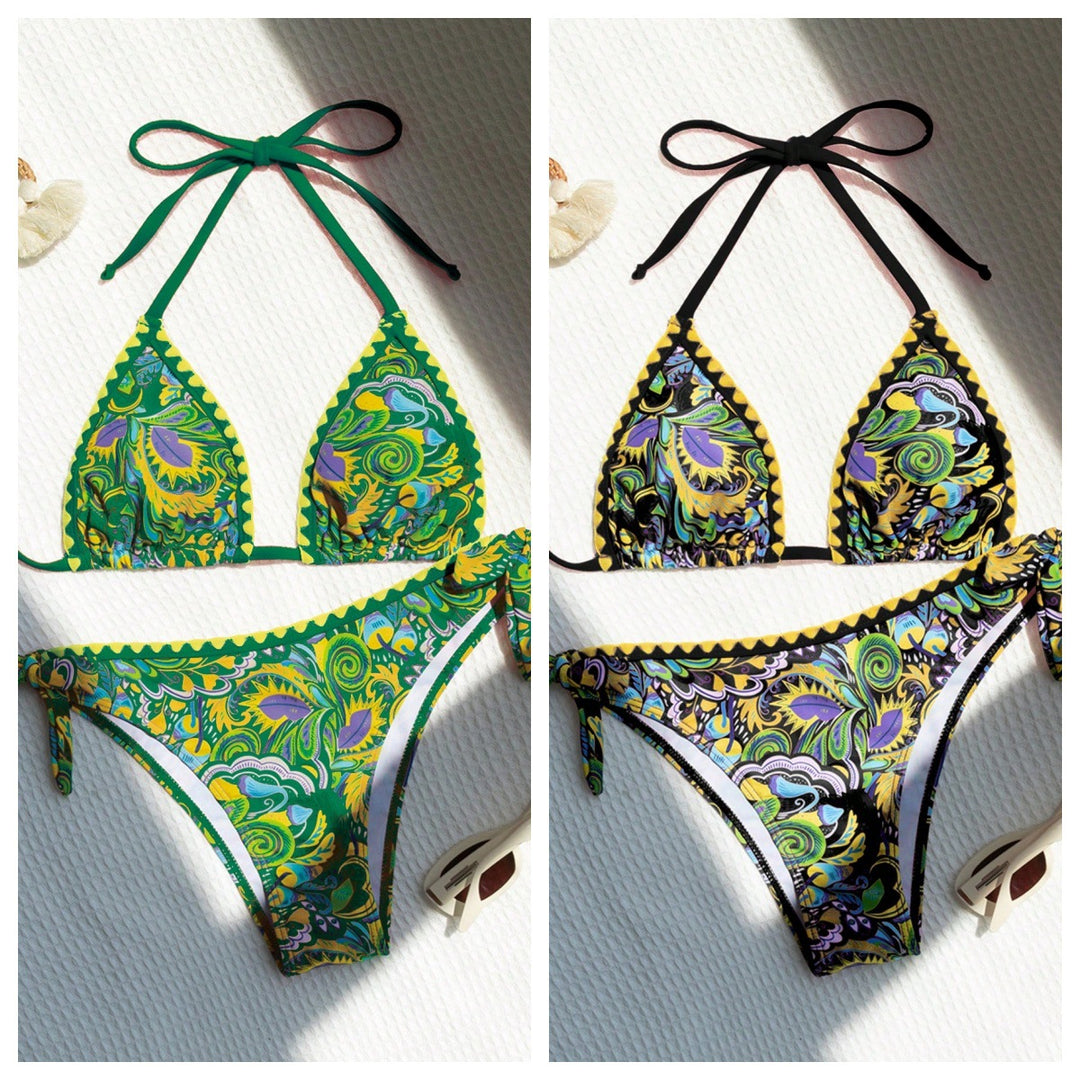 Damen Triangel-Bikini mit buntem Print und verstellbaren Trägern Drune