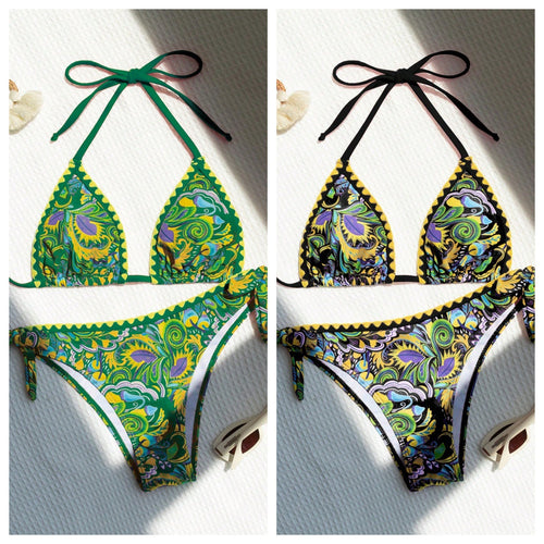 Damen Triangel-Bikini mit buntem Print und verstellbaren Trägern Drune