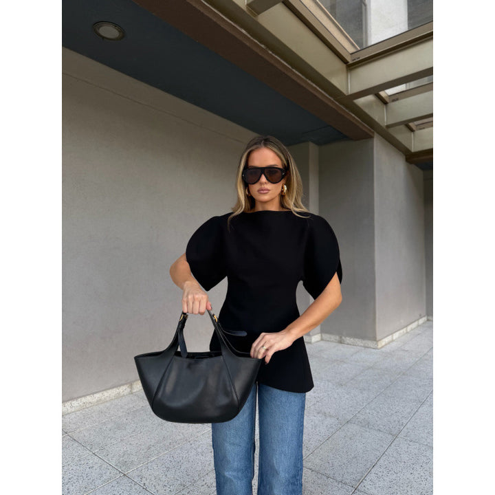 Damen Bluse mit voluminösen Puffärmeln und asymmetrischem Saum Drune