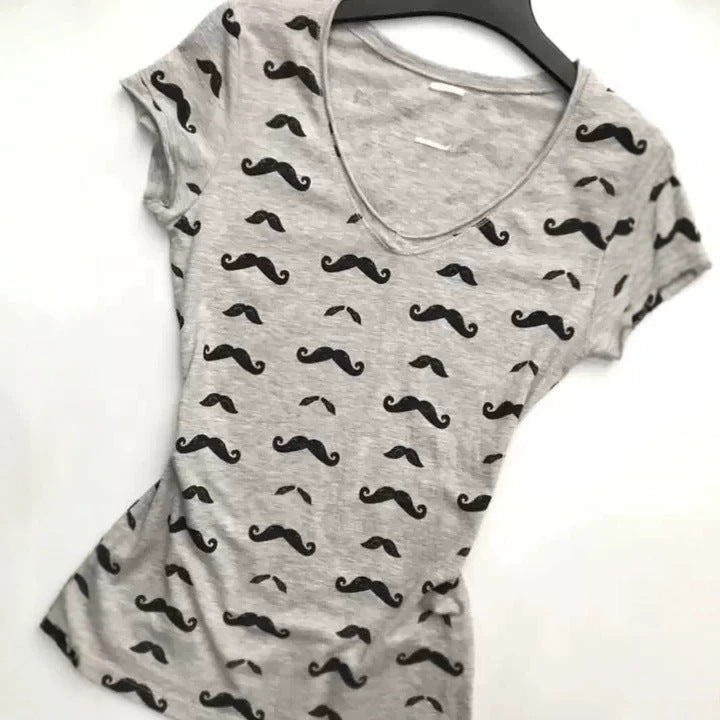 Damen T-Shirt mit kreativem Schnurrbart-Design Drune