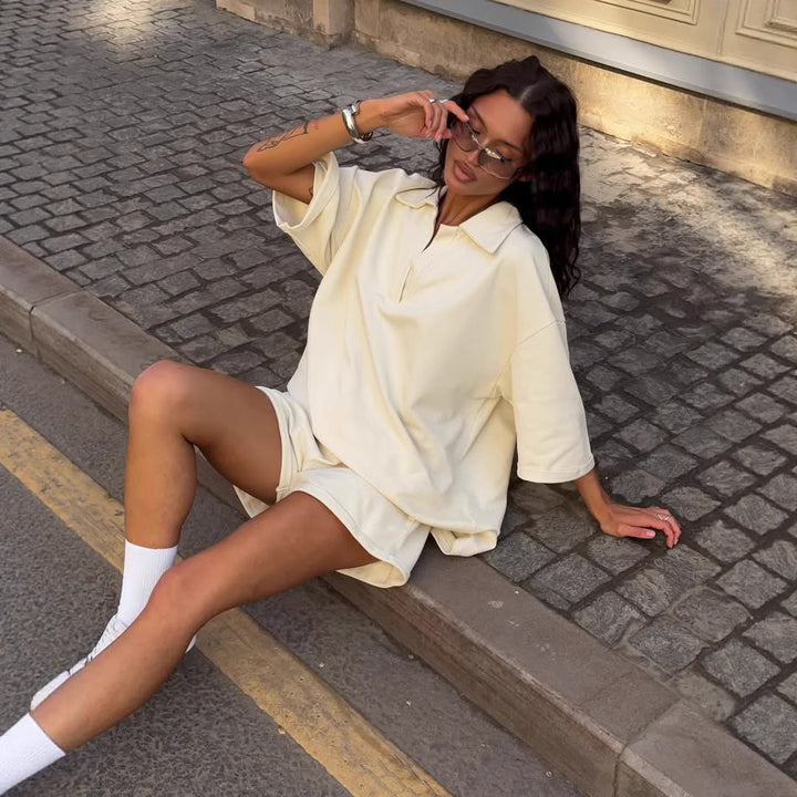 Damen lässiger Poloshirt Dress mit Seitenschlitzen Drune