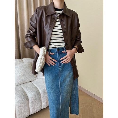 Drune | Lederhemdjacke - Sleek Modern Look - Kunstleder - Vielseitiges Schichtungsteil