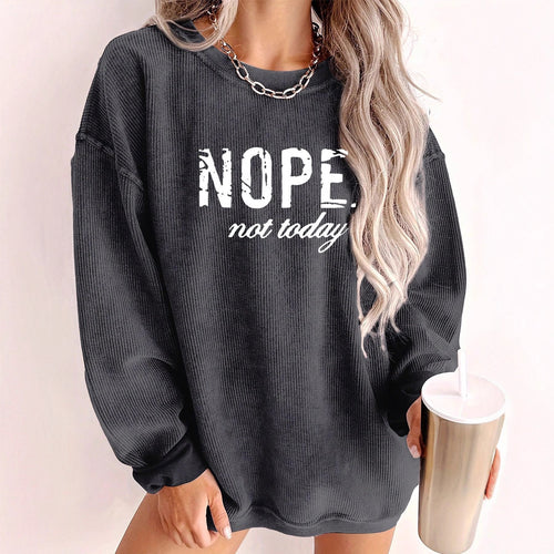 Damen lässiger Sweatshirt mit strukturiertem Stoff und auffälligem Spruch Drune