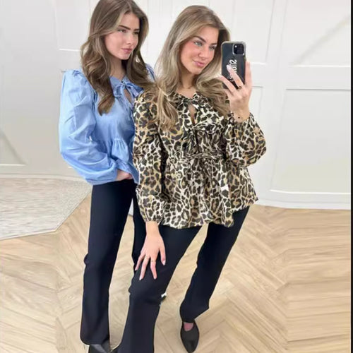 Damen Bluse mit Leopardenmuster und eleganten Rüschendetails Drune