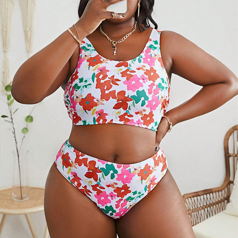 Damen-Bikini-Set mit floralem Oberteil und hochgeschnittenem Slip Drune