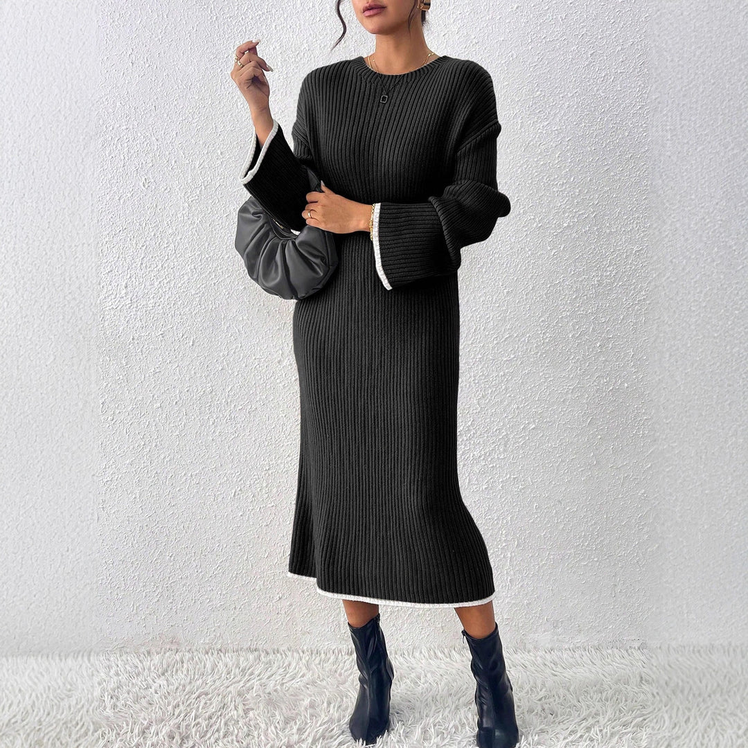 Damen lässiges Strickkleid mit Ribstruktur und weitem Schnitt Drune