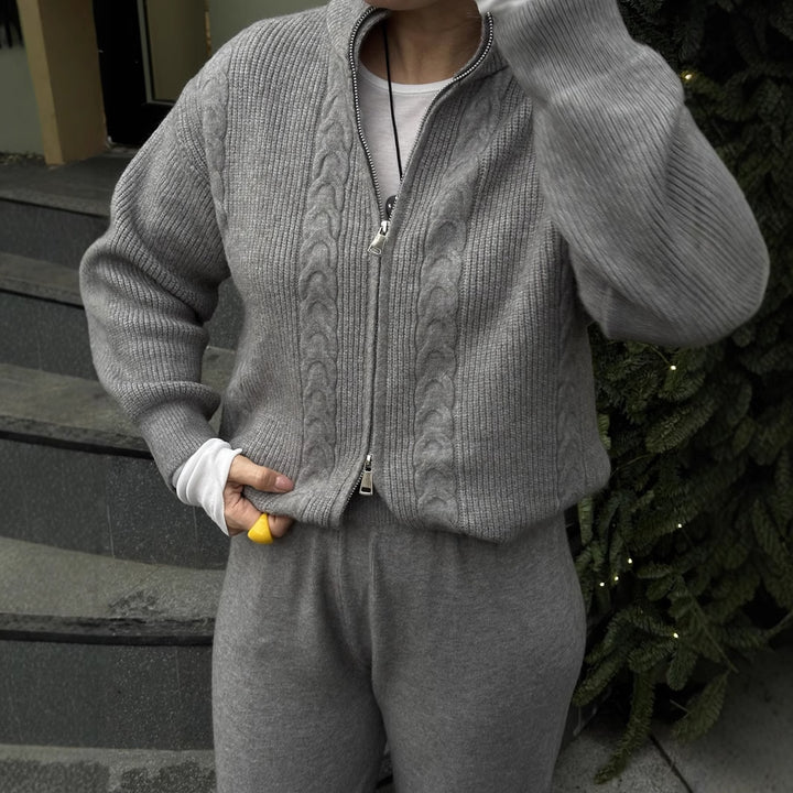 Damen Strickpullover mit hoher Kragen und Reißverschluss Drune