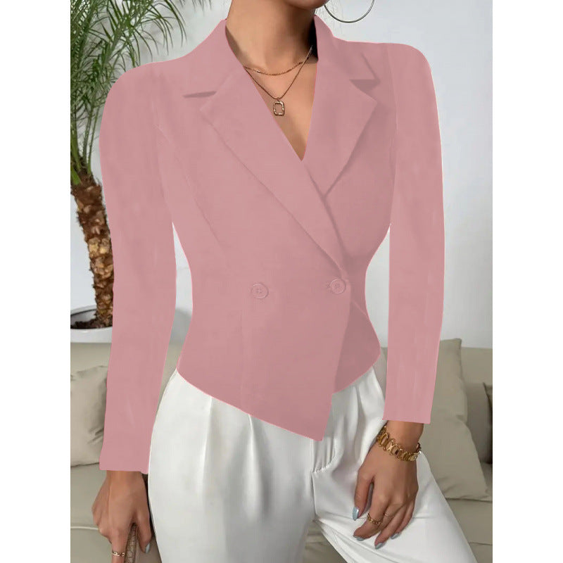 Damen Elegante Blazerjacke mit doppelt knöpfbarer Front und geschwungenem Saum Drune
