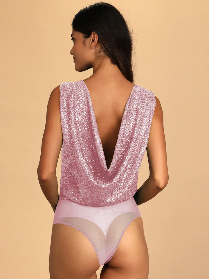 Damen Pailletten Bodysuit mit tiefem V-Ausschnitt Drune