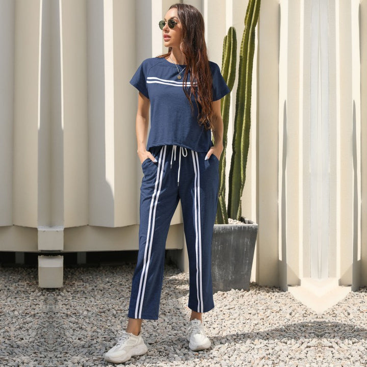 Damen Sportliches Set mit gestreiftem Oberteil und bequemen Hose Drune
